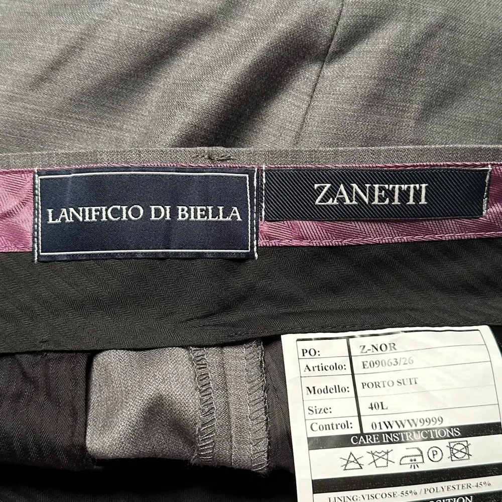 Zanetti Grey Flat Front Wool Porto Suit Dress Pant